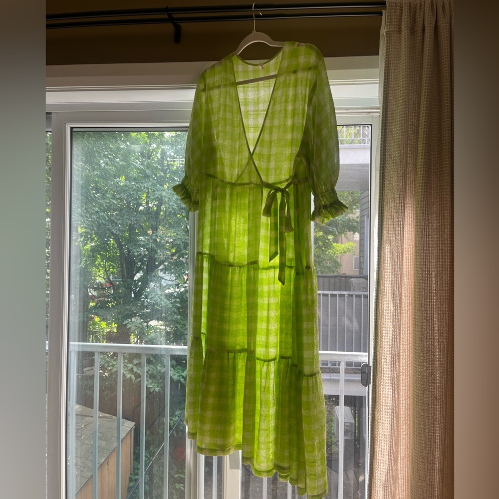 Crinkle Gingham Midi Dress